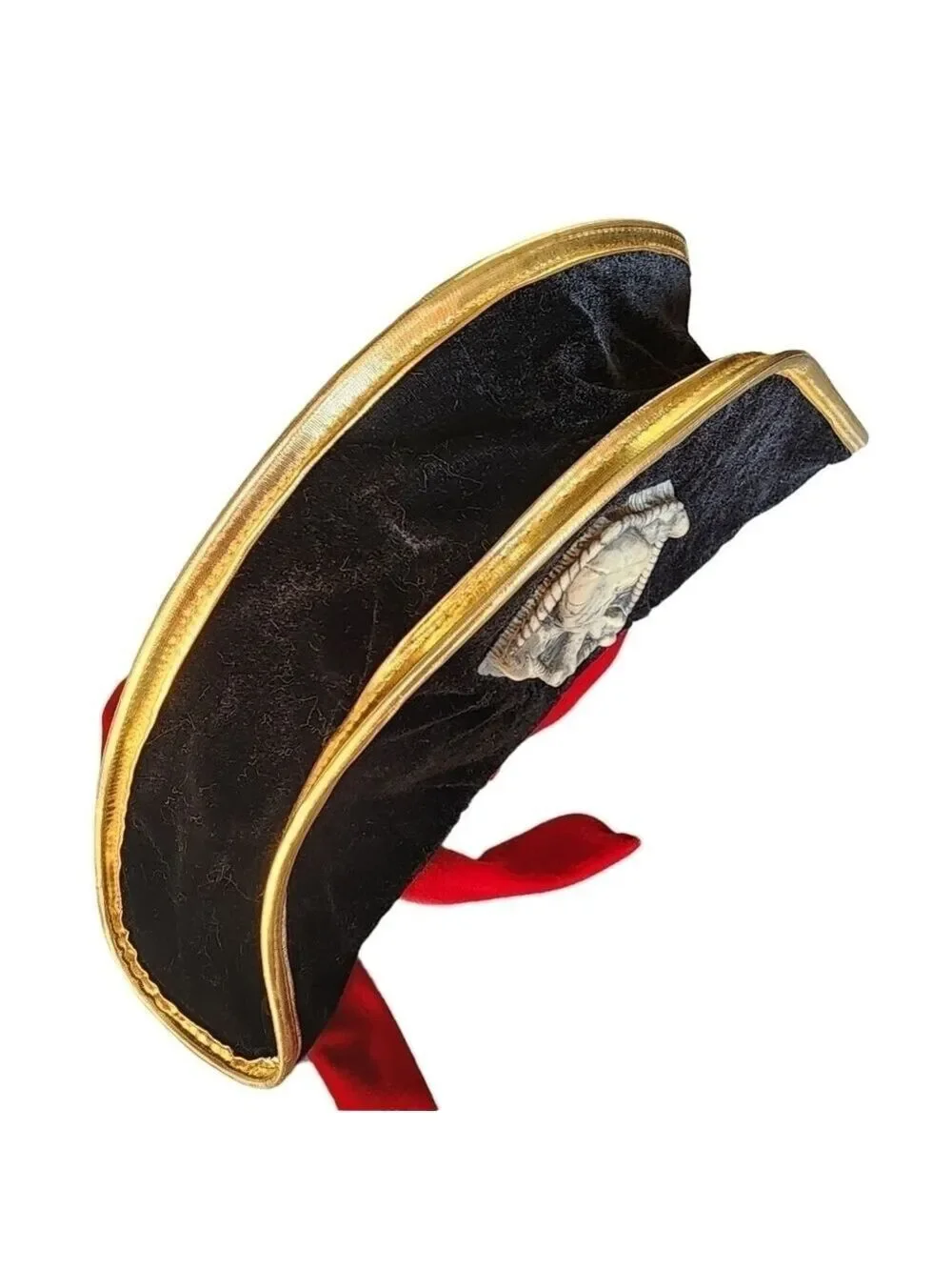 Elope Large Black velvet Pirate costume hat with Skull and Crossbones Halloween